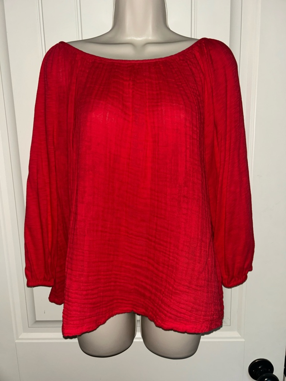 NWT Michael Stars Red Tamale Ingrid Balloon Sleeve Textured Peasant Blouse Sz OS